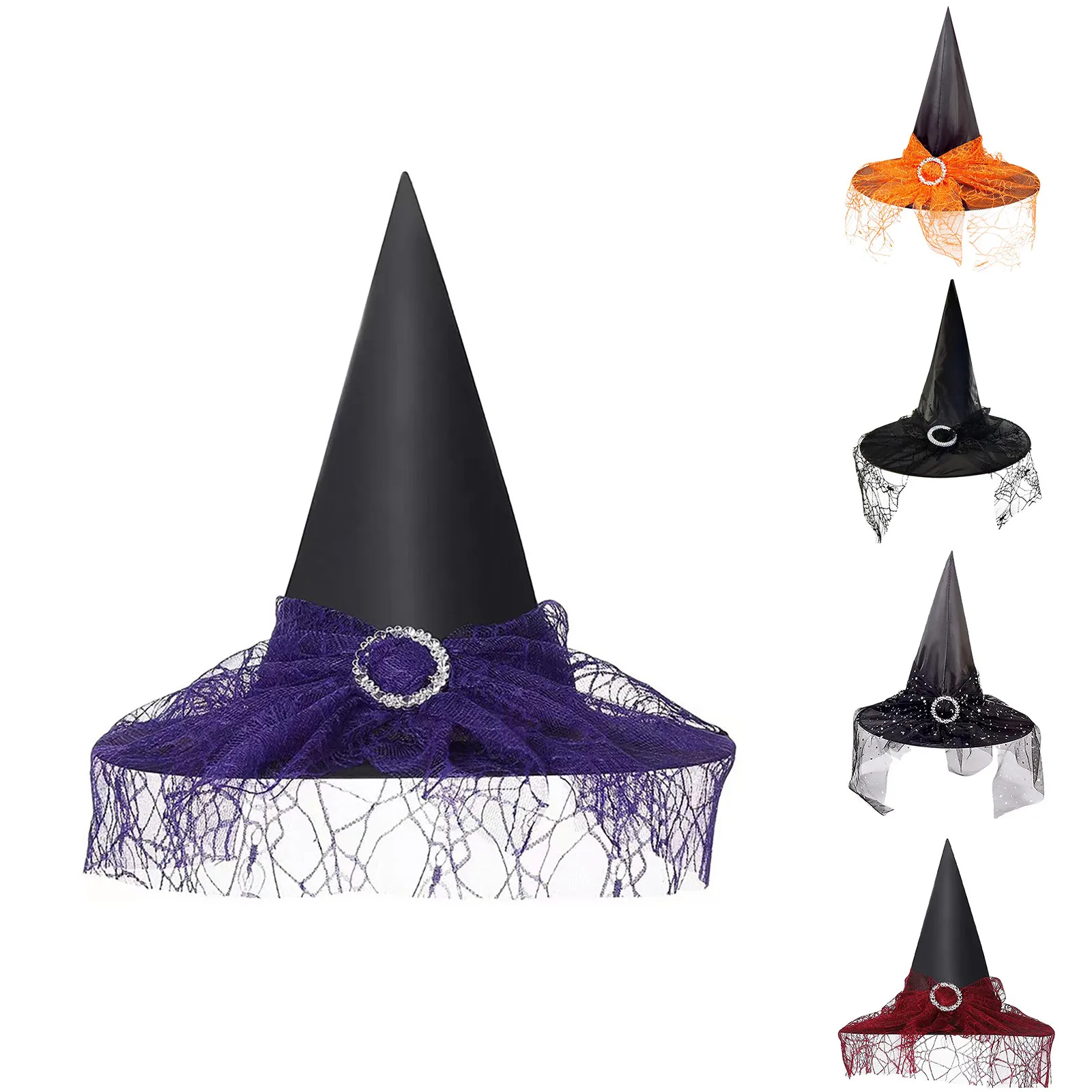 Halloween Vintage Witch Hat Hanging Witch Hat Wizard Cap Costume Accessories Lace Veils Hats for Halloween Cosplay Home Decor