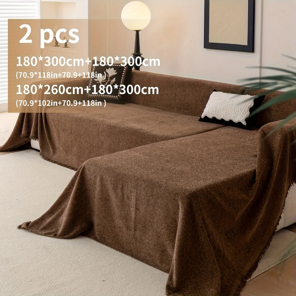 

2 шт. минималистичный классический чехол для дивана из синели с узором «елочка» и бахромой с кисточкой, элегантный декор для гостиной, защитное полотенце