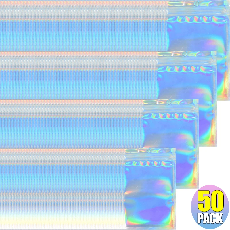 10/50PCS Resealable Laser Bags Small Smell-proof Packaging Foil Bag Holographic Candy Food Jewelry Pouch Kitchen Storage Tools