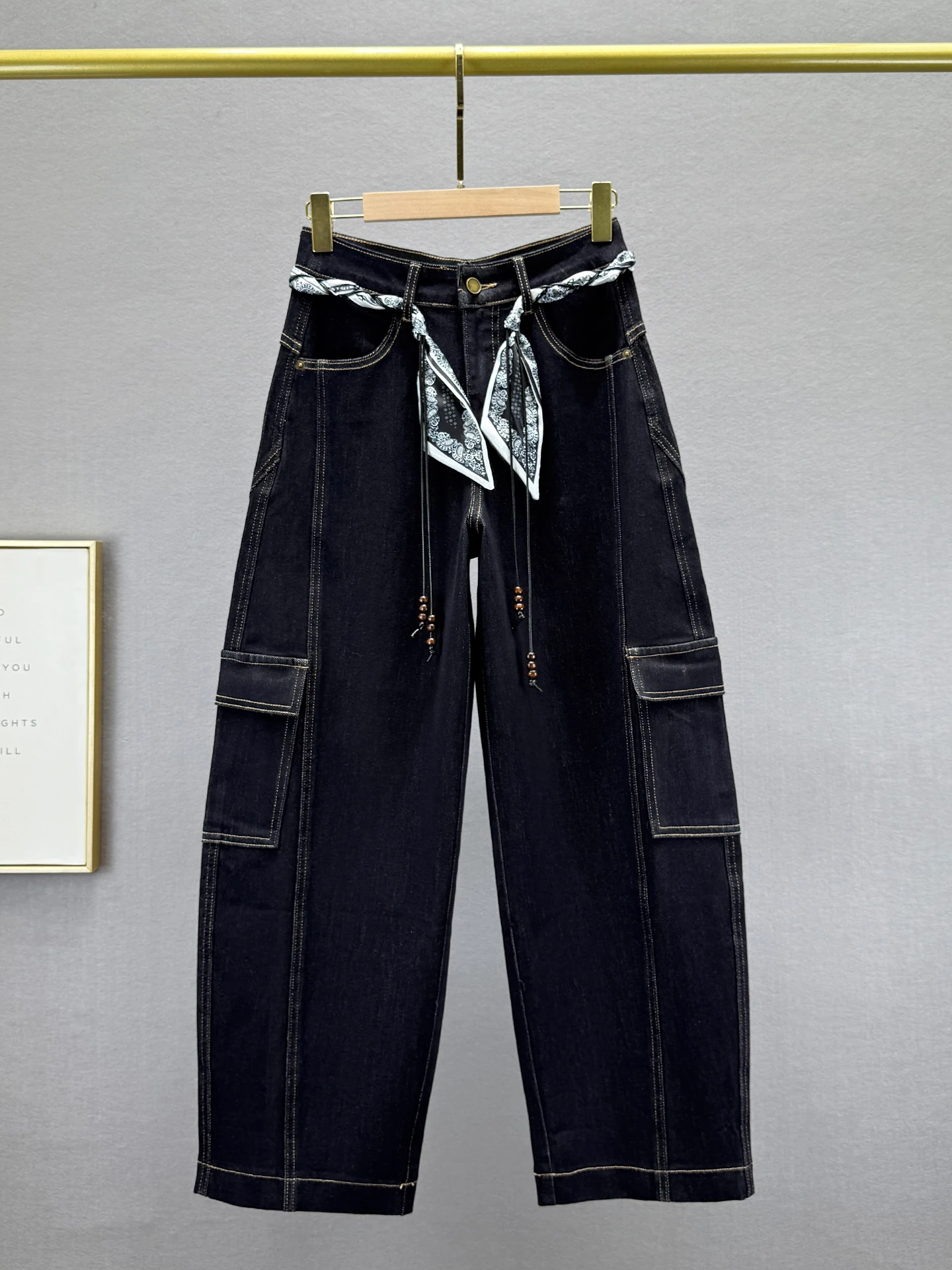 

Loose High Waist Denim Jeans Women's Cuffed Pants Vintage Waed Elastic Slimming Long Trousers Comfortable Cotton Stretch
