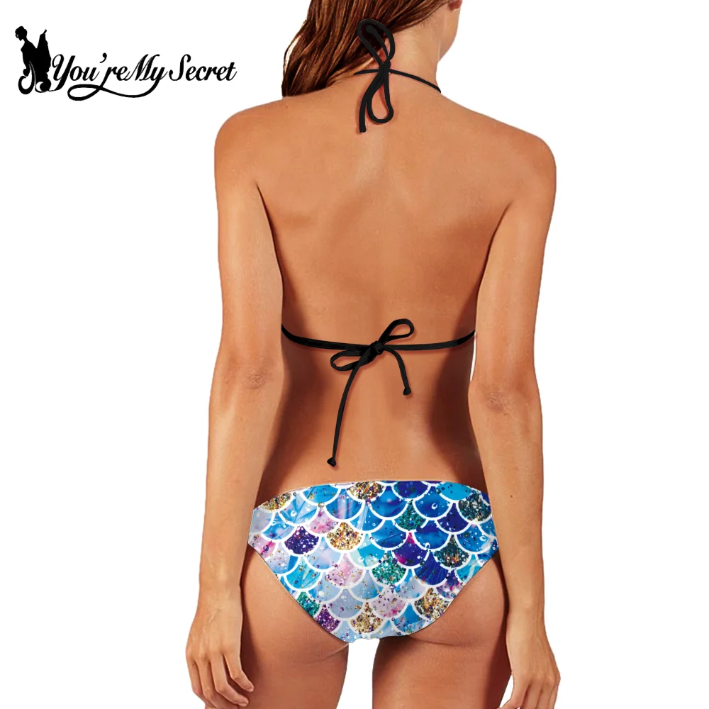 [You're My Secret] Fish Scale Print Bikini Set Mermaid Cosplay Women Bathing Suit Sexy Low Waist Swimsuit Summer Beach Swimwear