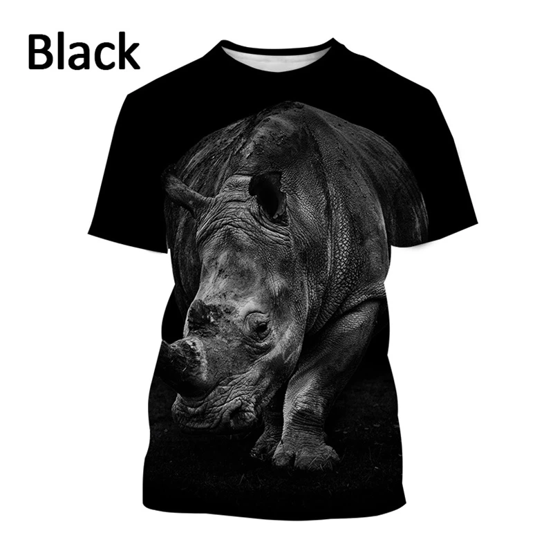 Funny Rhino Graphic T Shirts For Men Summer Trend Crew Neck 3D Animals Printed Short Sleeve T-shirts Casual Oversized Kids Tees