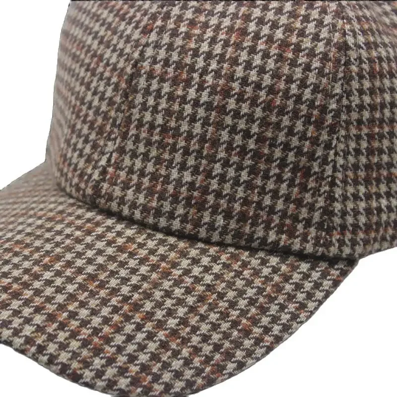 Vintage Tweed Dad Hat Houndstooth Brown Baseball Cap for Men