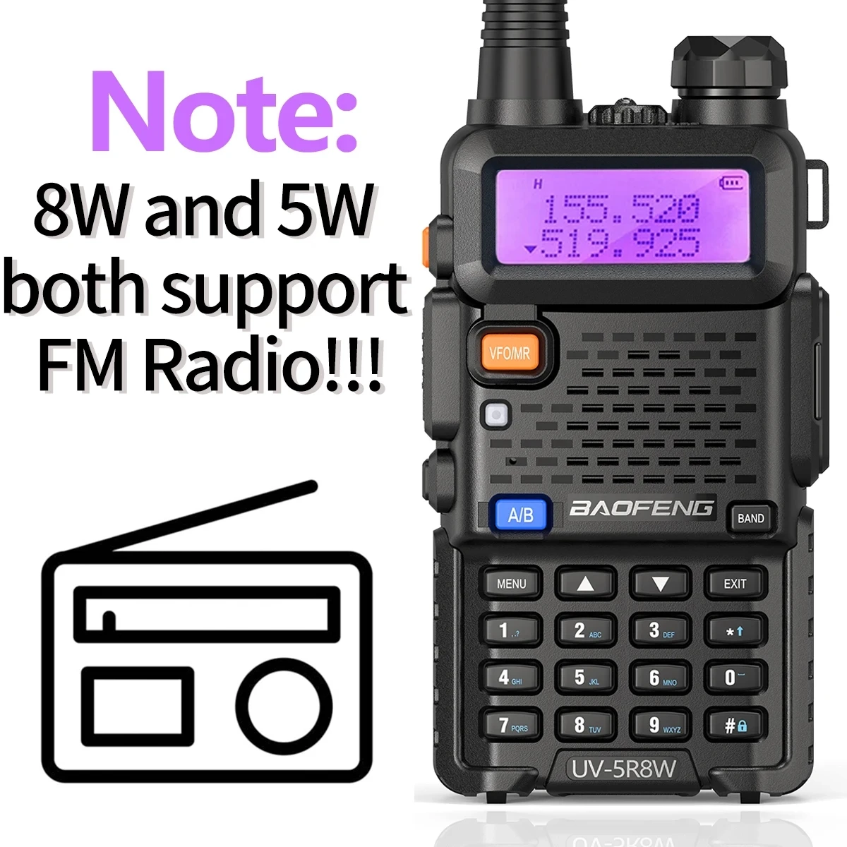 Baofeng Walkie Talkie UV 5R 5W Dual Band Ham Two Way Radio Vhf Uhf FM Radio Handheld Transceiver Hunting Long Range
