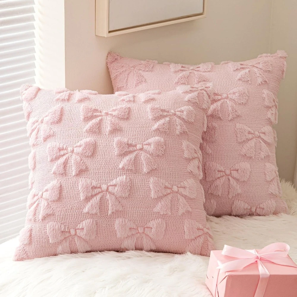 

Pillowcase Pink White Blue Bow Cushion Cover for Living Room Sofa Bed Plush Throw Pillow Cover Valentine's Day Home Decor