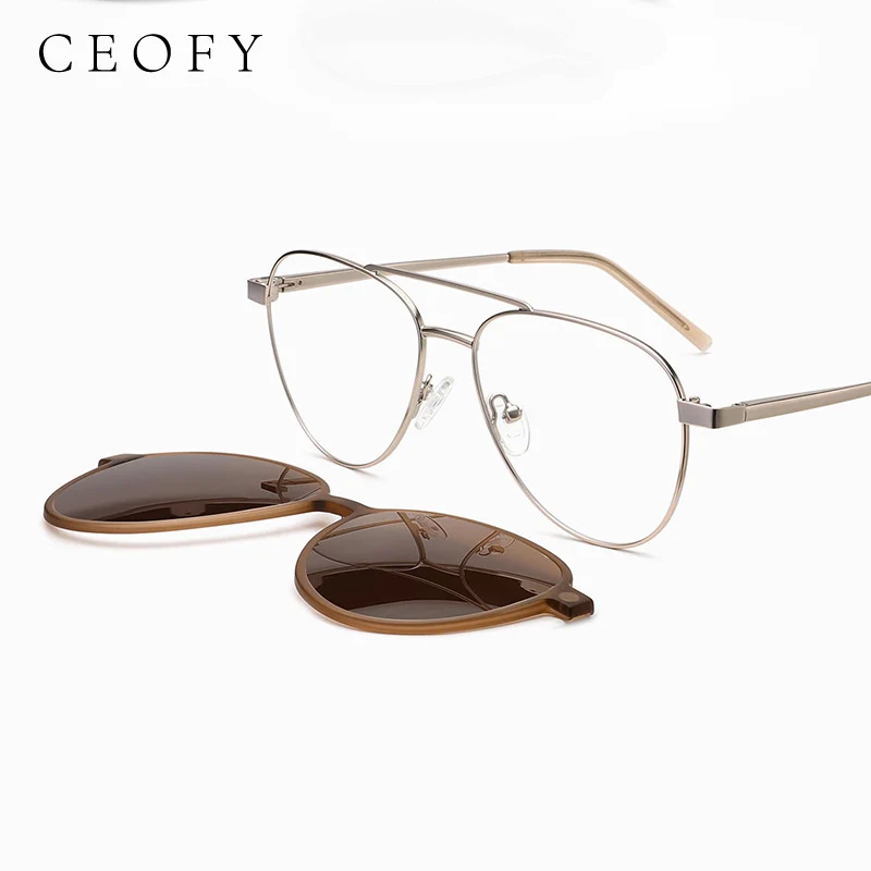 Ceofy Men Vintage Glasses Frame Sun Clip On Polarized 2 in 1 Brand Design Optical Prescription Eyeglasses Frame For Men