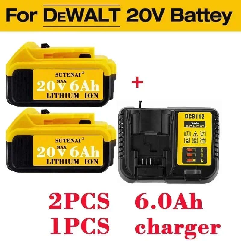 2023 Upgrade DCB200 20V 6000mAh Battery , charger For Dewalt 18V DCB184 DCB200 DCB182 DCB180 DCB181 DCB182 DCB201 Tools Battery