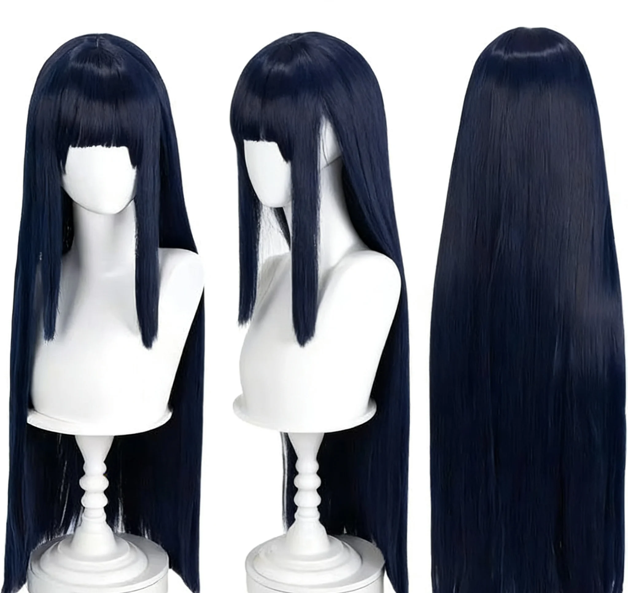 Blue-black blunt bangs cosplay wig, heat-resistant synthetic anime wig for girls, for comic cons, cosplay, parties & gatherings.
