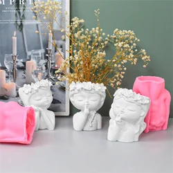 Girl Flower Pot Silicone Mold Epoxy Resin Plaster Concrete Candle Cup Making Tool Crystal Vase Diy Handmade Craft Home Decor