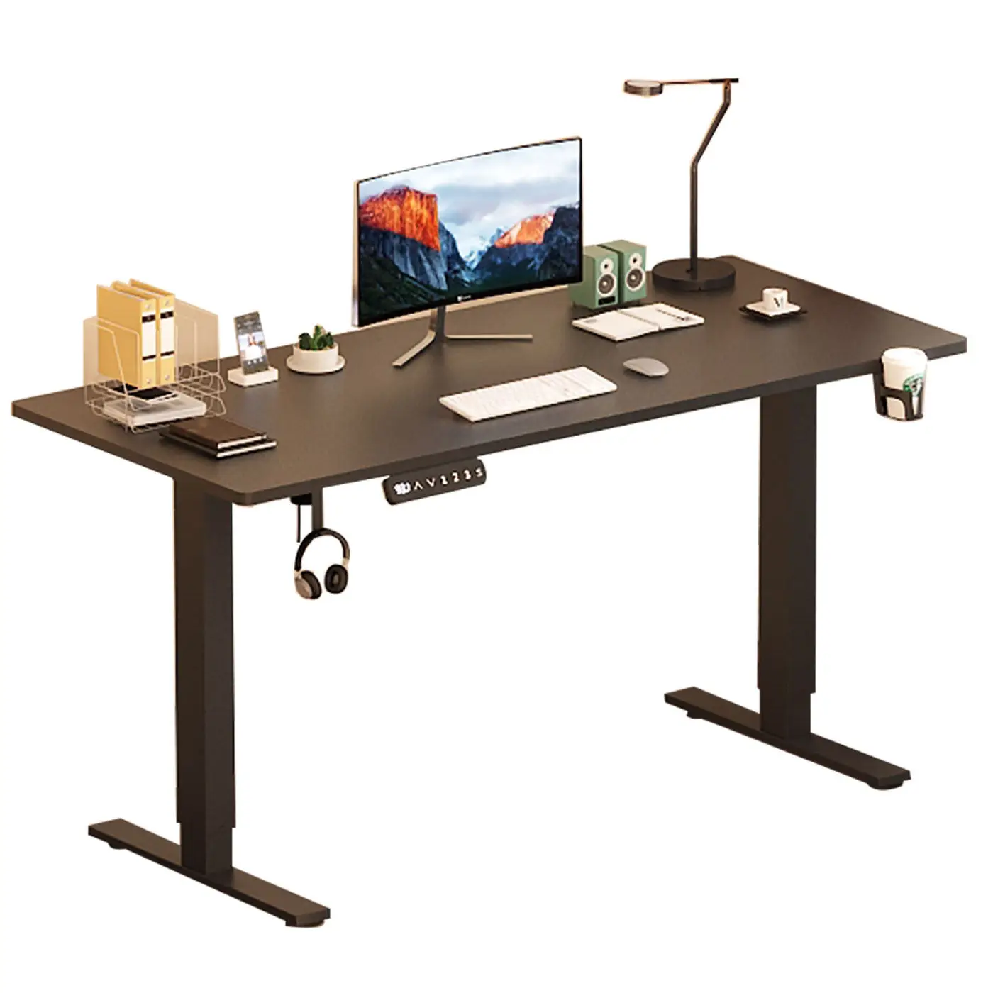 

Height-Adjustable Standing Desk with Cup Holder and Eco-Friendly Desktop: The Ergonomic Workstation for Home Learning and Office