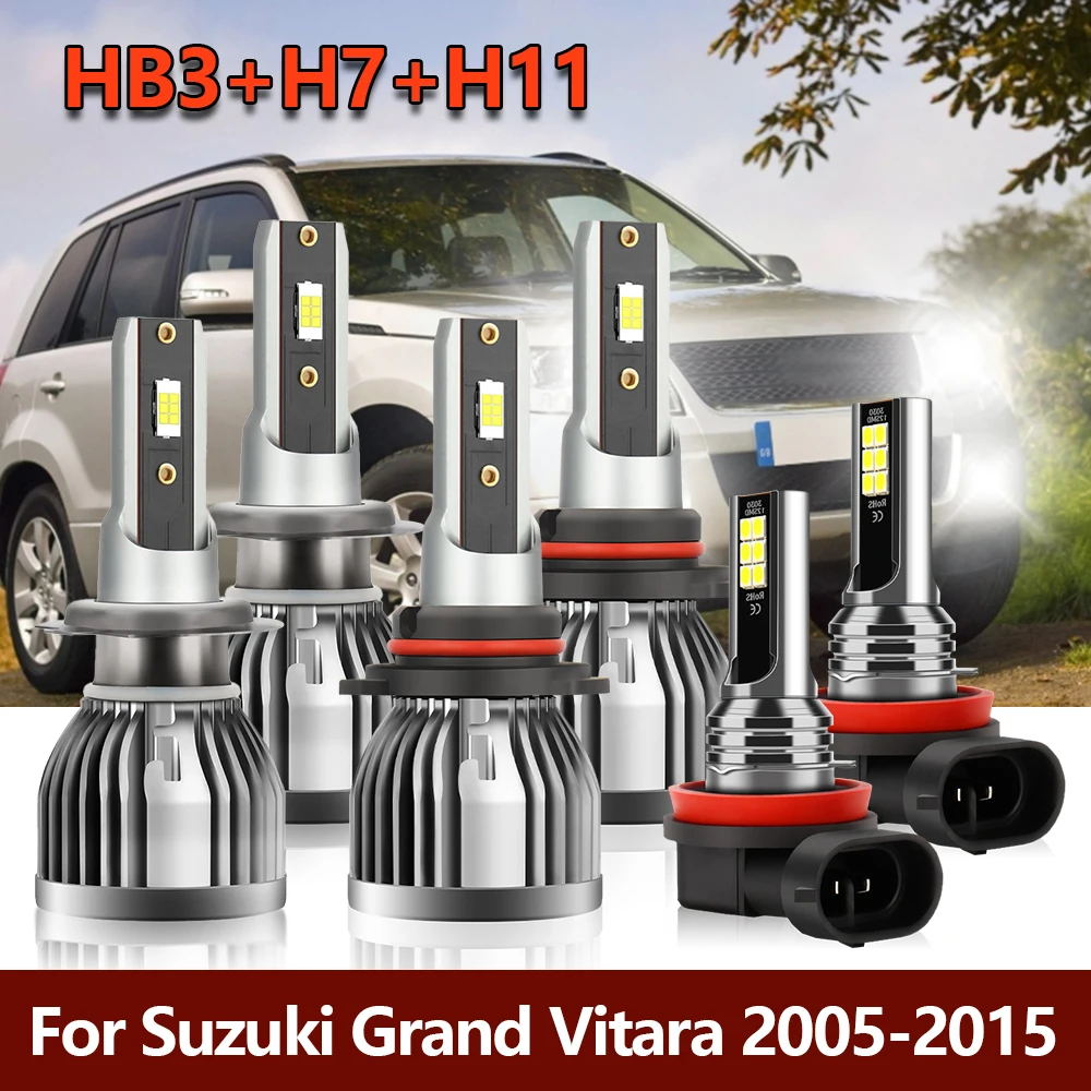 

6x LED Headlight Bulbs HB3 High H7 Low Combo Kit+Car H11 Fog Lamps For Suzuki Grand Vitara 2005-2010 2011 2012 2013 2014 2015