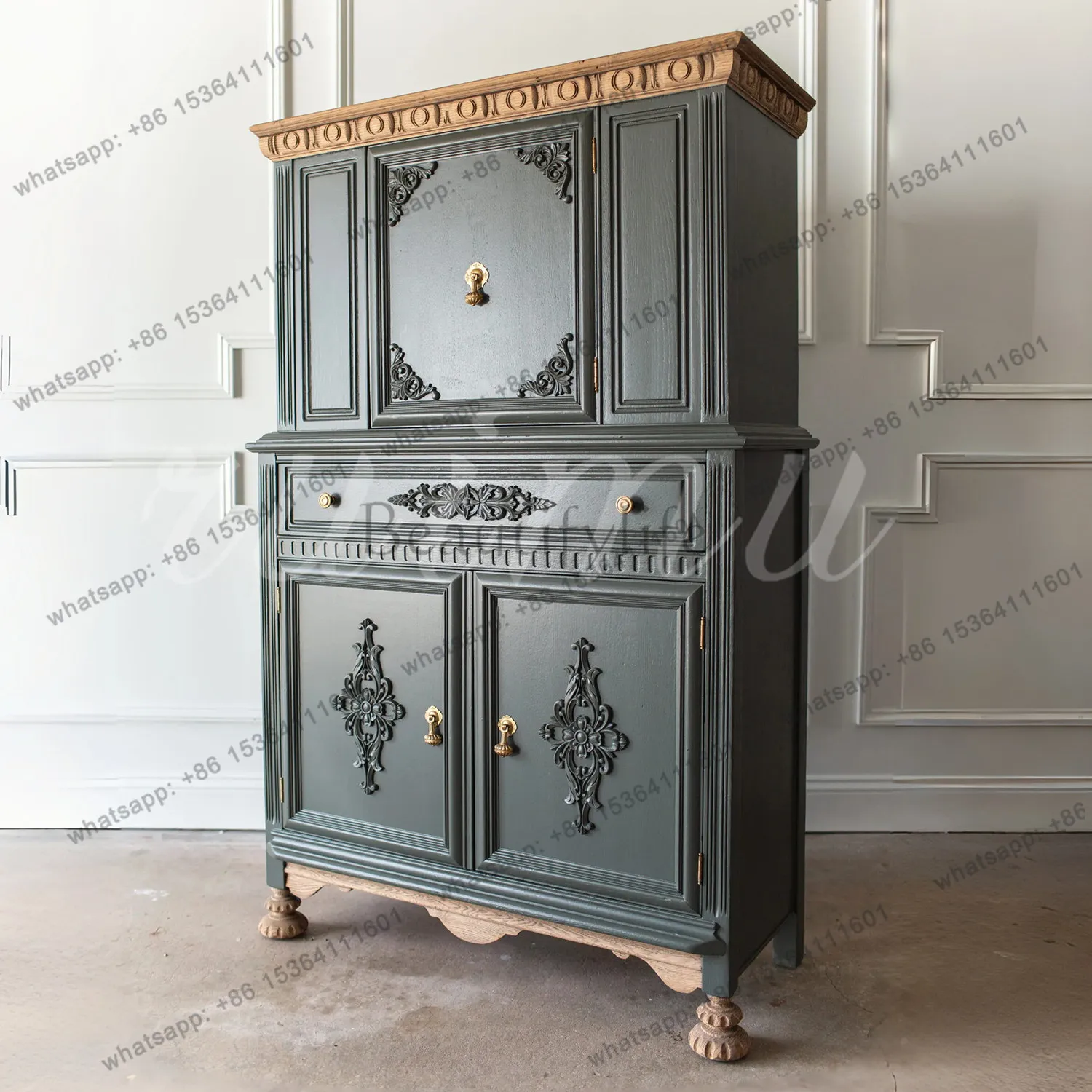 French solid wood storage cabinet American contrast carved dining room tableware storage cabinet