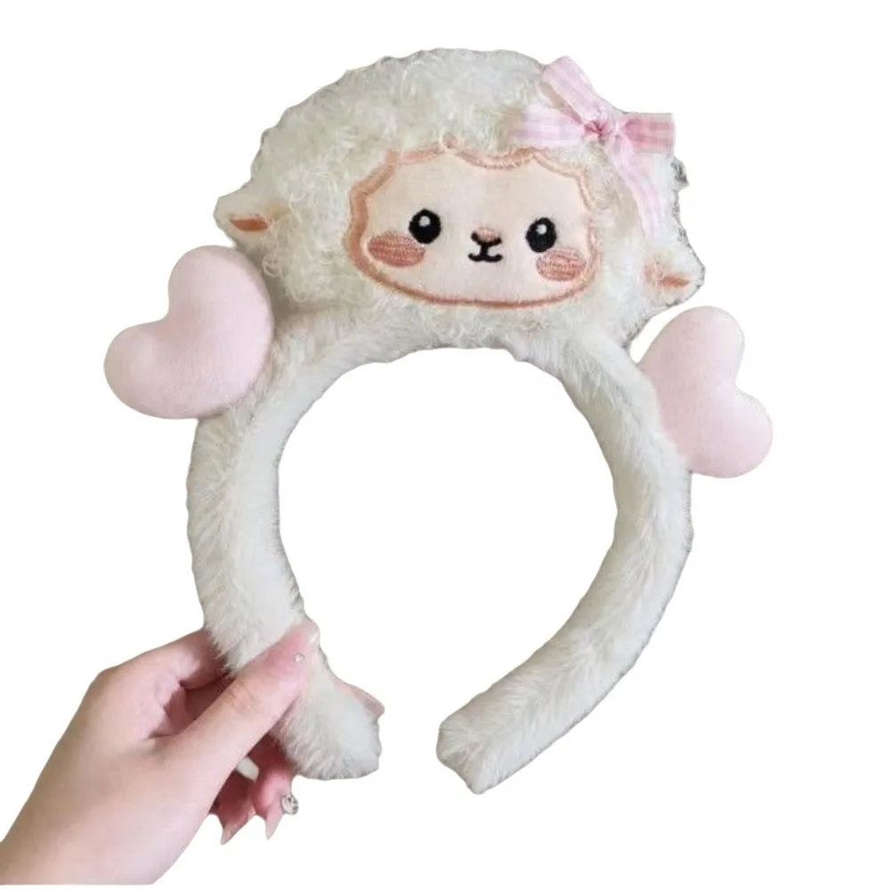 Cute Cartoon Sheep Hair Band Soft Love Heart Goat Headband Plush Furry Zodiac Lamb Hair Hoop Photo Props