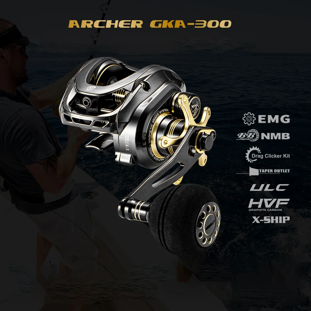 SOLOKING GKA300 Baitcasting Reel Sea Fishing Power Handle 9.5KG Drag Force 6.4 Gear Ratio Brass Gear Deep Spool Fishing Reel