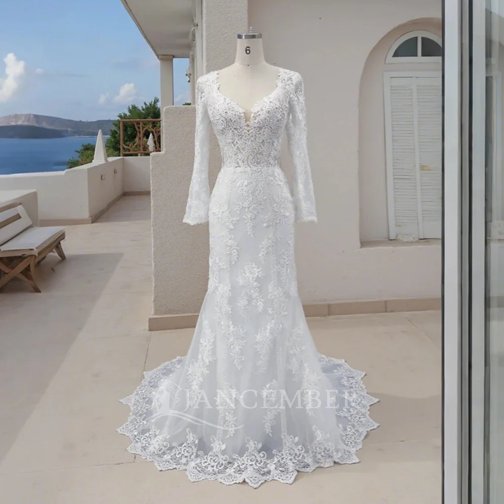 

2025 Fashion Wedding Dress Long Sleeves Scoop Neck For Bride Mermaid Sweep Train Women Vestidos De Novia Customized