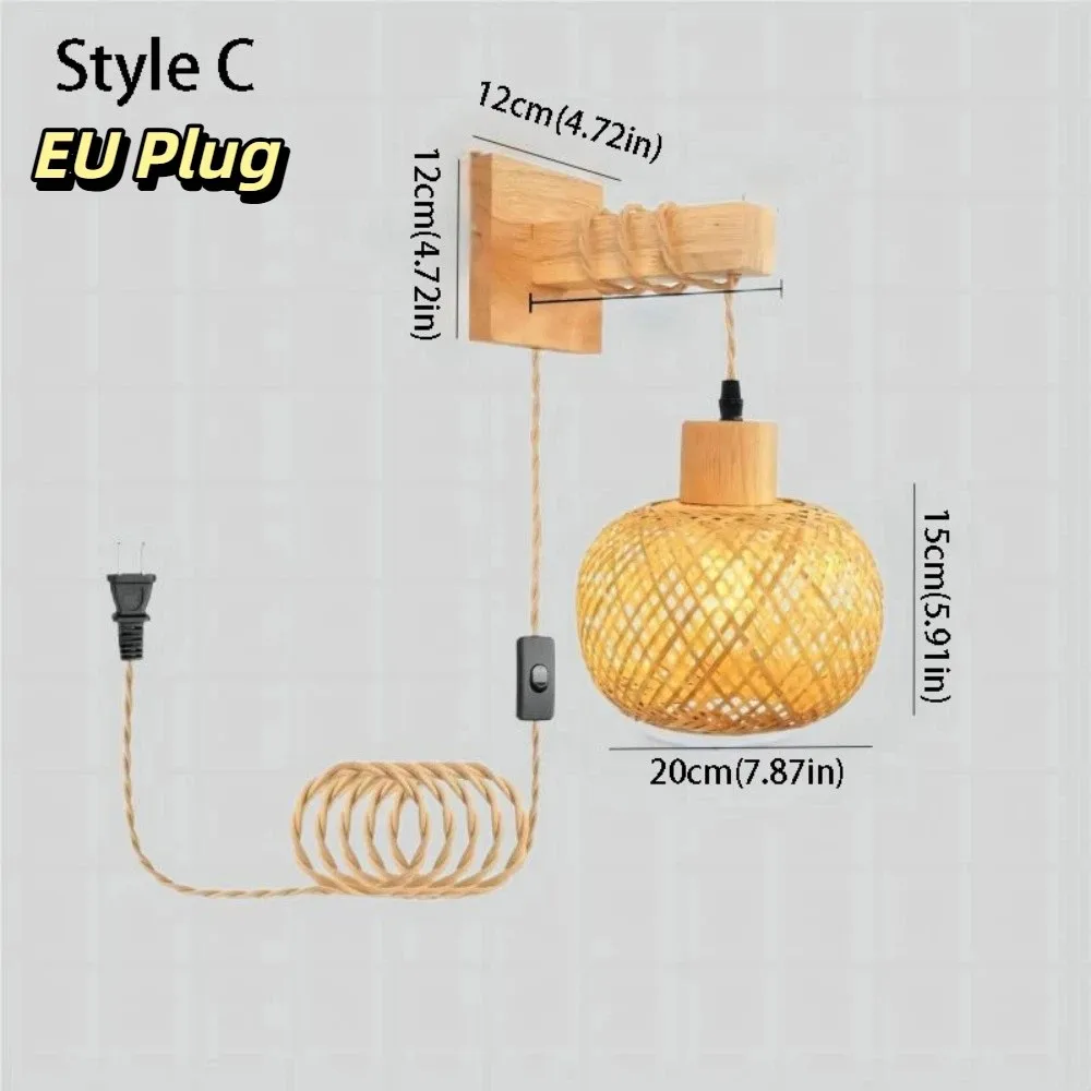 Natural Rattan Bamboo Lantern Wall Lamp Hand-Woven Retro Style Hand-Woven Wall Light Fixtures Creative Design