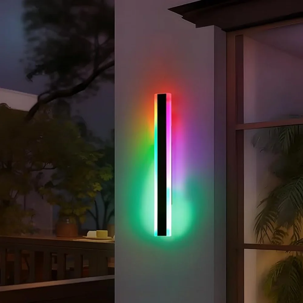 Outdoor RGB Long Wall Lights Dimmable Modern Ip65 Waterproof Wall Sconce for Outdoor Porch Patio Entryway Indoor Party Gathering