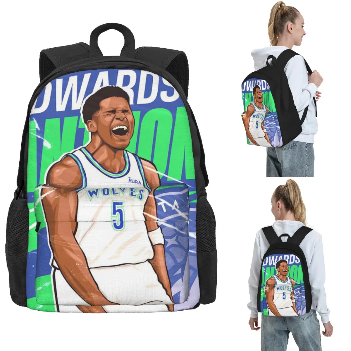 

Энтони Эдвардс Тимберволны Иллюстрация Искусство Рюкзаки Сумка для книг Студенты Школьные сумки Рюкзак для ноутбука Сумка на плечо