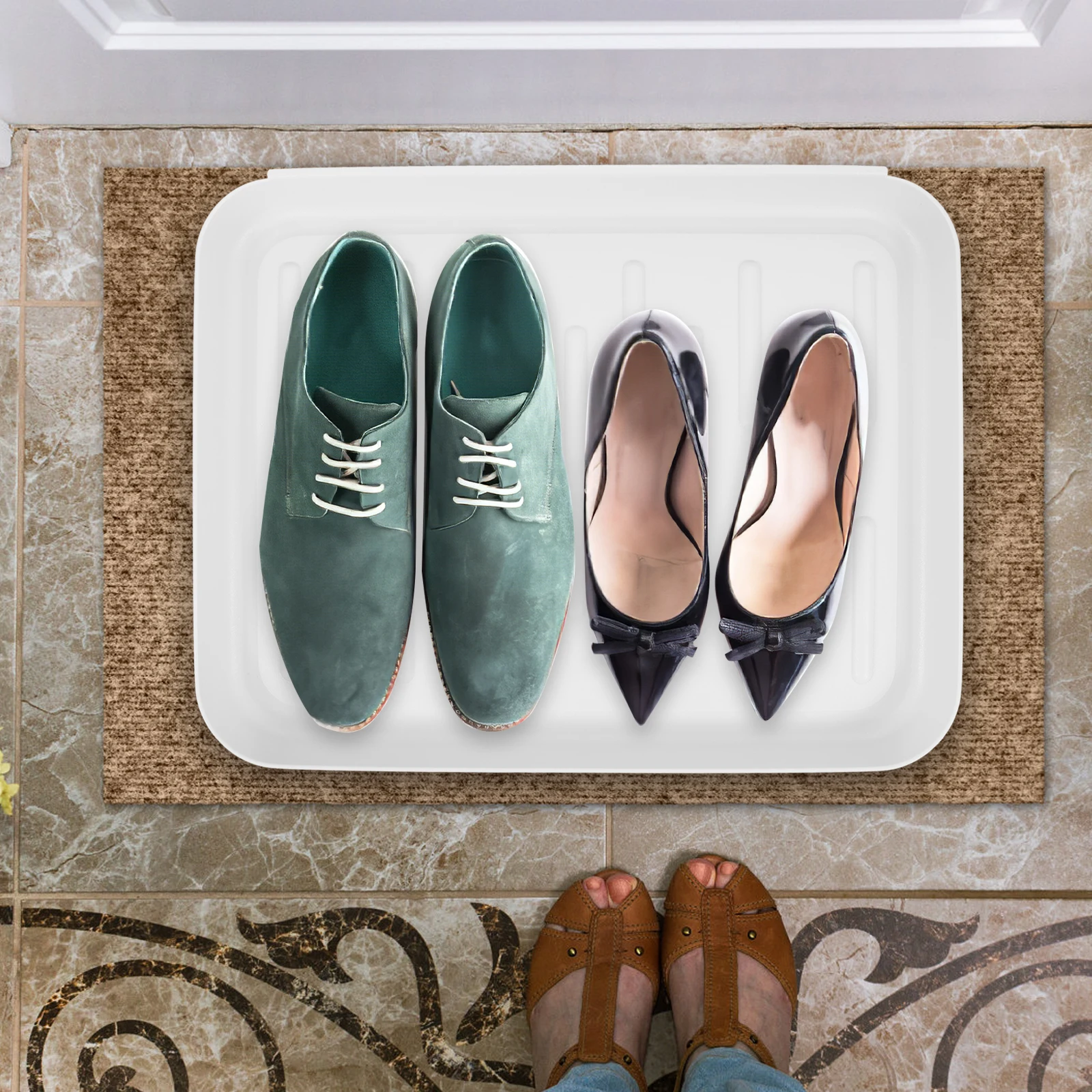 

Shoe Mat Tray for Entryway Indoor Small Grey PP Multi function Storage Large Shoes Boot Display Plastic Versatile Porch Flower