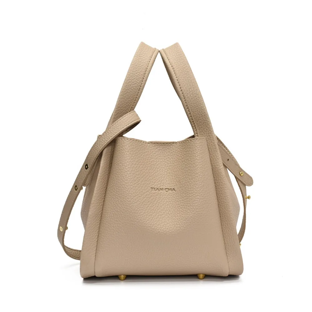 

Solid Color Vintage Basket Bag with Inner Bag Korean Style PU Leather Bucket Bag Women's Tote Bag Large Capacity Crossbody Bag