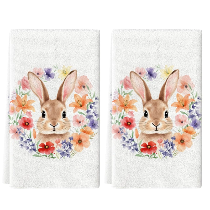 2Pcs, Easter Watercolor Floral Bunny Kitchen Towels, 40Cm*60Cm Towel Set, Best Kitchen Towels, Super Absorbent Soft Cleaning Cloth, Cooking and Baking Tea Towels, Hand Towels, Cleaning Cloths, Dishcloths, Kitchen Decorations, Living Room Decorations, Kitchen Essentials, Home Essentials