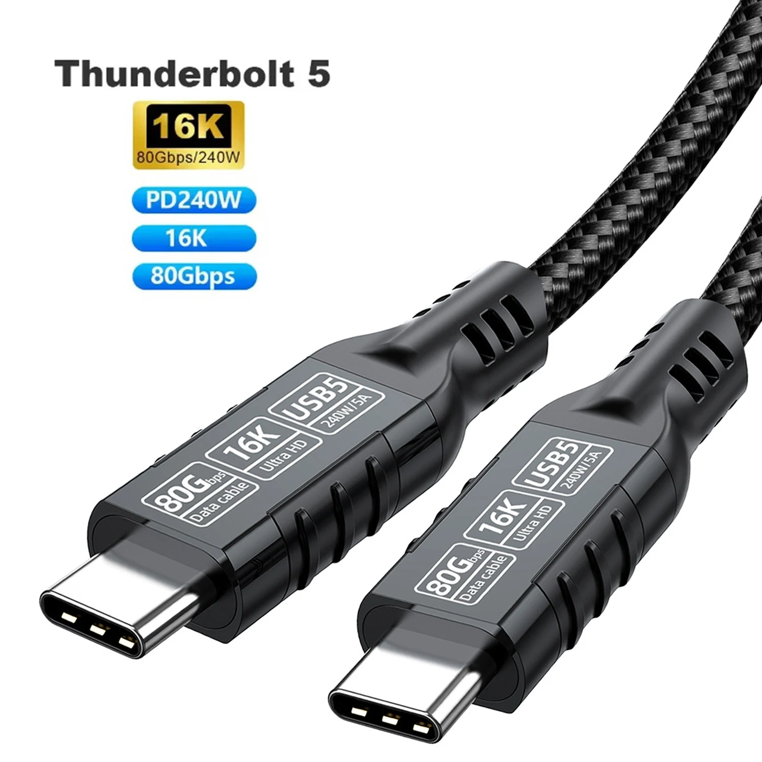 Type-C to USB 5 PD240W 80Gbps Thunderbolt 5 Type-C Cable 16K 8K 48V/5A for iphone 16 Pro Tablet Switch Laptop MacBook Pro
