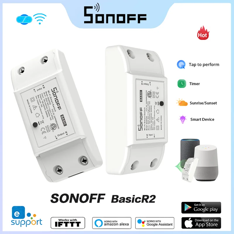 SONOFF BasicR2 ETL Wifi DIY Smart Switch Moudle EWeLink APP Remote Control Timer Switch Smart Home Works With Alexa Google Home