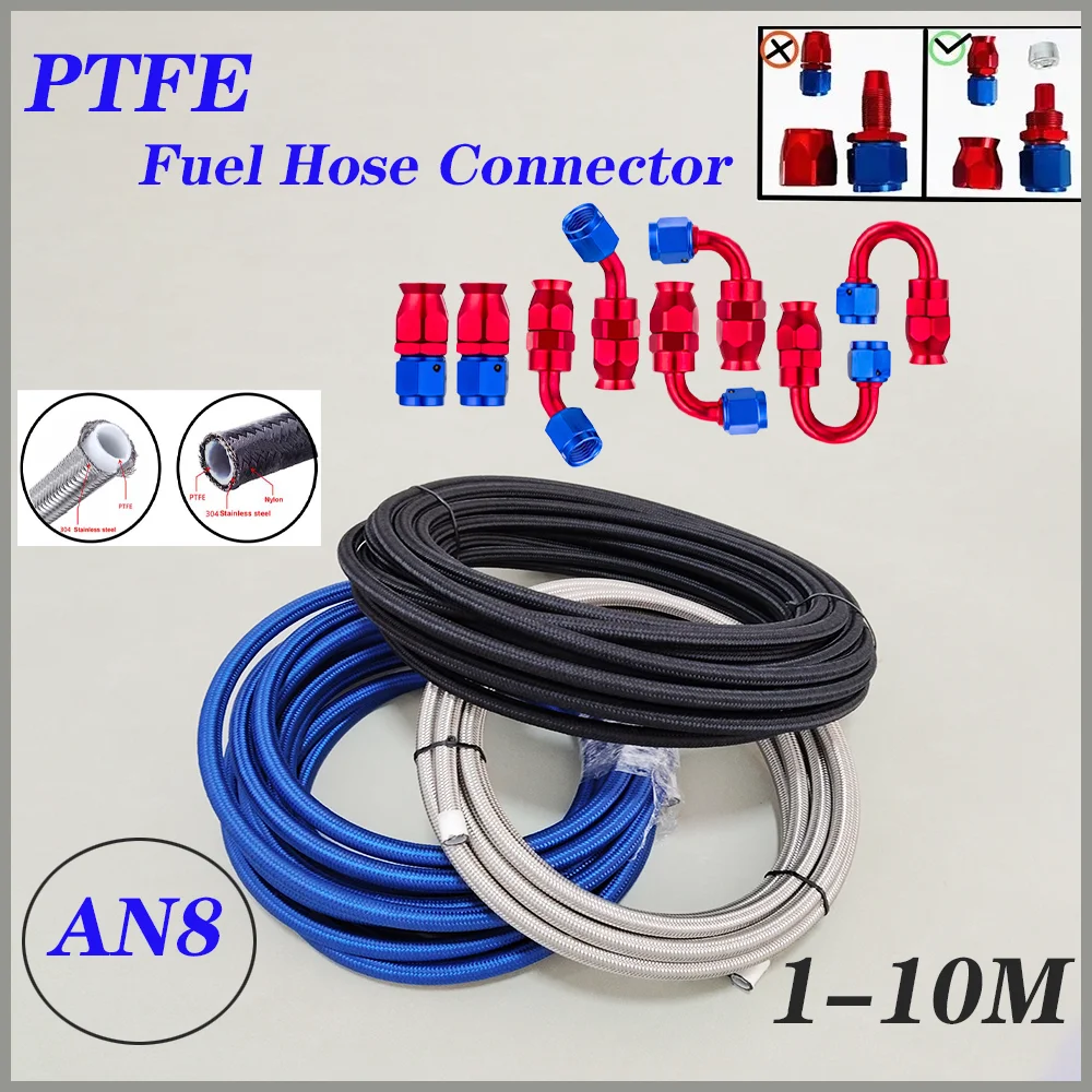 

1~10M AN8 Nylon 304 Stainless Steel PTFE Brake Hose E85 Engine Fuel Oil Turbo Cooler Line Pipe Tube Swivel Hose End Fittings