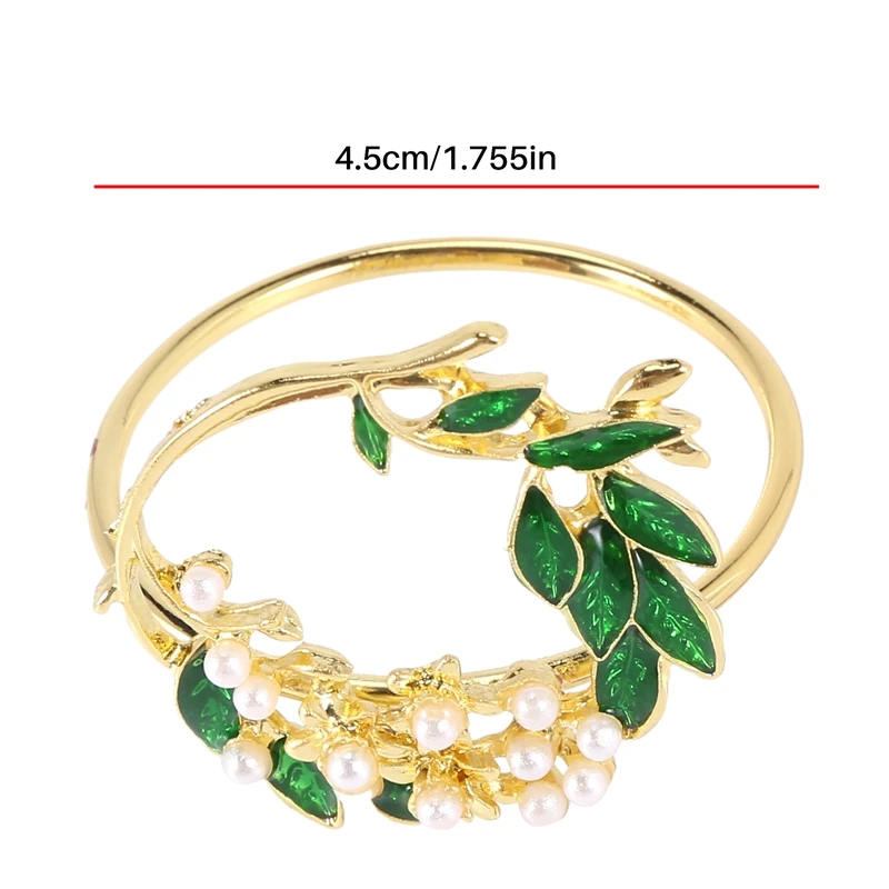 RIRI Napkin Ring Golden Pearl Flower Napkin Rings Set of 6 Metal Napkin Holder for Wedding Party Dinner Table Decoration