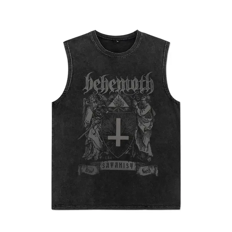 Summer Men Washed Vest Vintage T Shirt Gothic Tshirts Streetwear Punk T Shirts Unisex Sleeveless Vest Top Y2k Short Sleeve Shirt