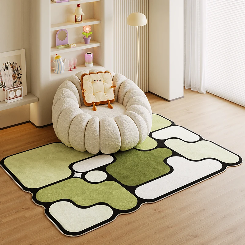 Living Room Large Area Light Luxury High End Building Block Carpet Fluffy Soft Bedroom Carpets Rainbow Square Thickened Rug 러그