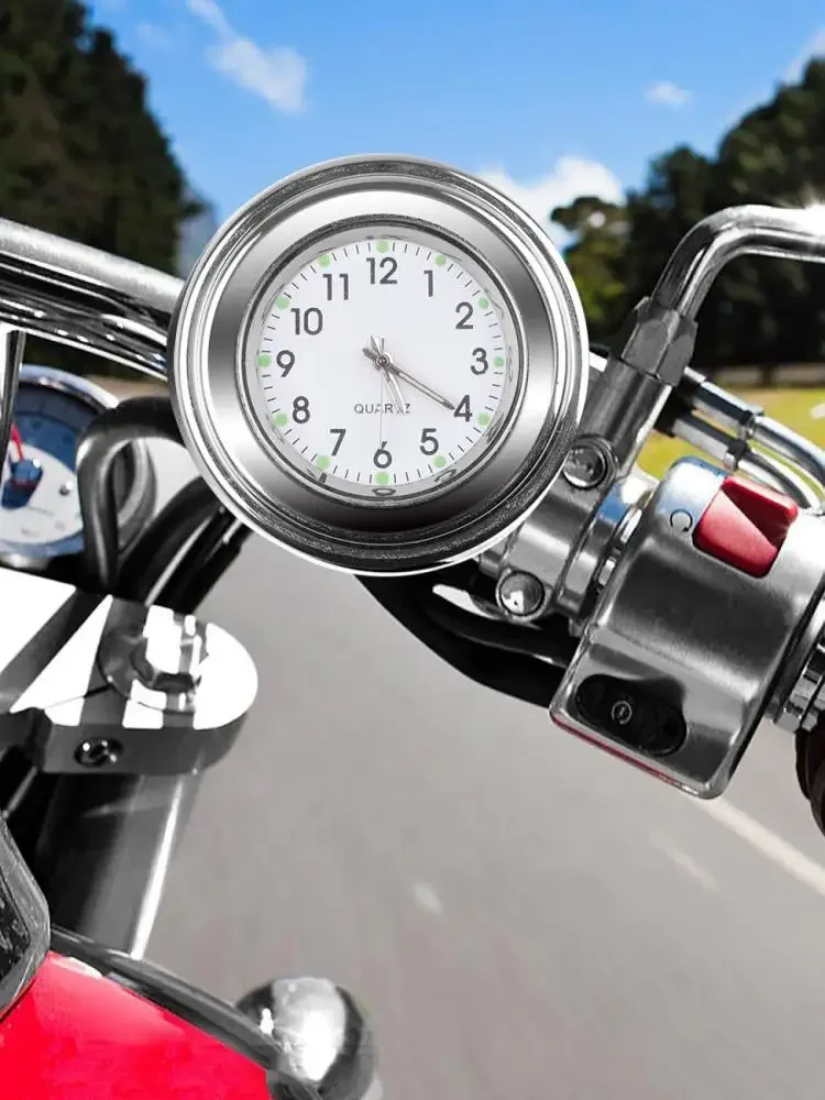 AliExpress NONE 22-25mm Motorcycle Clock Chrome Waterproof Bike Handlebar Mount Quartz Watch Aluminum Luminous Clock Universal Moto Accessories