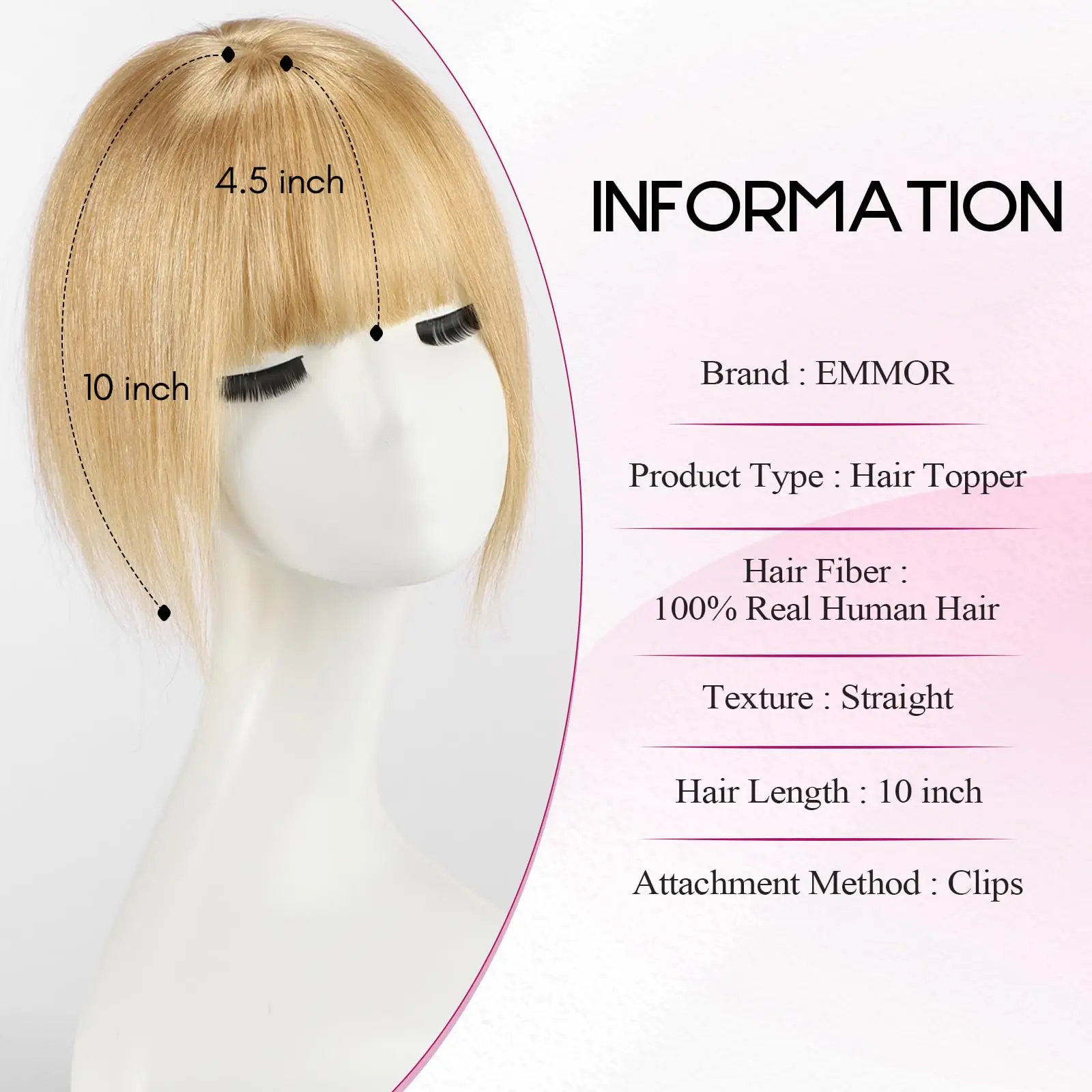 Blonde Human Hair Bangs for Women Clip on Fringe with Sideburns and Top Piece 100% Human Hair Blunt Cut Wispy Bangs Hair