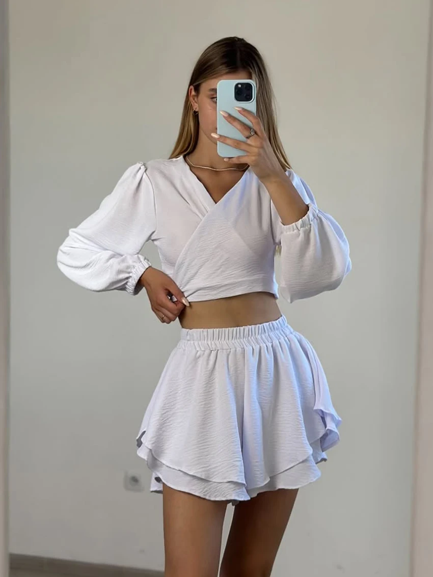 

Martahqiqi повседневные женские ночные рубашки комплект сексуальные пижамы с v-образным вырезом укороченный топ ночная рубашка с длинными рукавами одежда для сна шорты женская ночная рубашка костюм