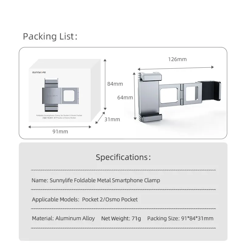 Soporte de montaje de Metal de aleación de aluminio para DJI POCKET 2, OSMO POCKET, abrazadera para teléfono inteligente, cámara plegable, accesorios de cardán de mano