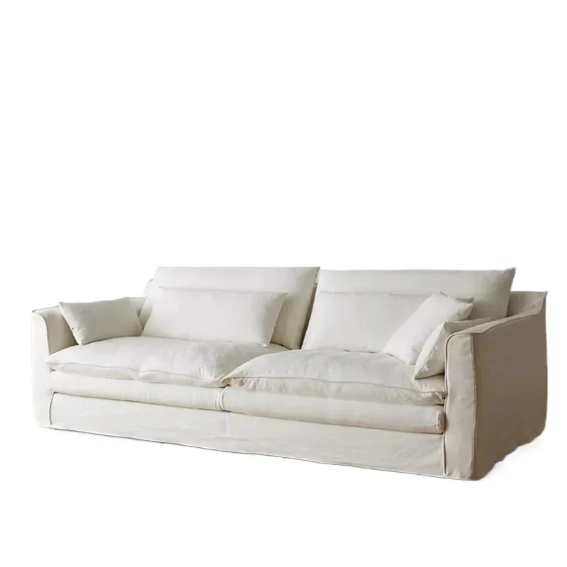 

Nordic wabi style French cream linen fabric sofa Japanese medieval cotton and linen small apartment
