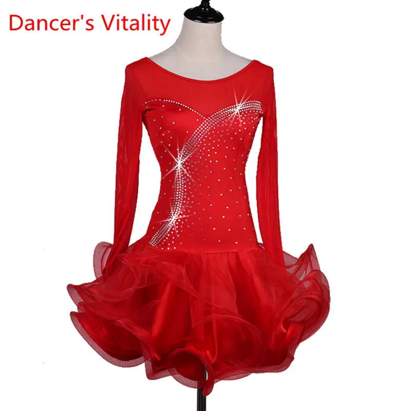 High grade diamond  wonen latin dance professional competition dress female adult new long sleeved dance costume