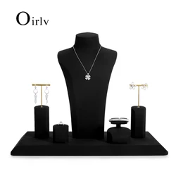 Oirlv Black Microfiber Jewelry Window Display Set Props with Metal Jewelry Display Rack for Necklace Earrings Bangle Ring
