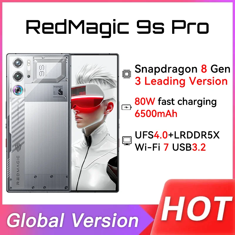 Versão global redmagic 9s pro 5g telefone para jogos 6.8 "napdragon 8 gen 3 versão principal 6500mah 80w carga 50mp câmera nfc