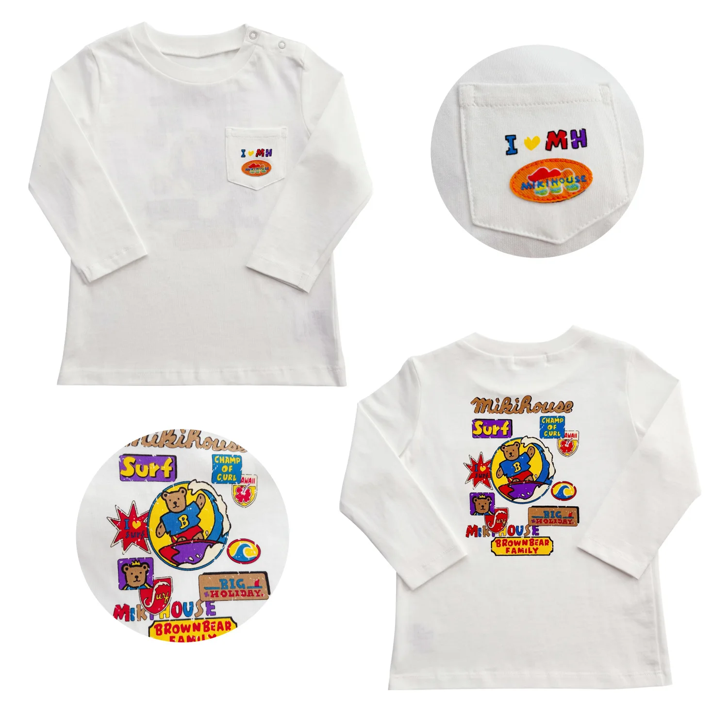 

2025 New Vintage Surfing Navy Bear Boys and Girls Japanese All Cotton Long Sleeve 100 Cotton T-shirt