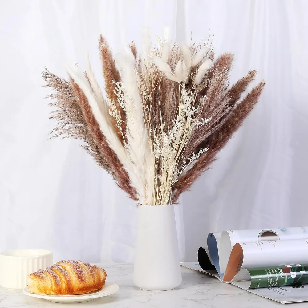 80 PCS Pampas Grass Decor Natural Dried Pampas Grass Tall Contains Natural Pampas Reed Grass White Rabbit Tail for Home Table Dé