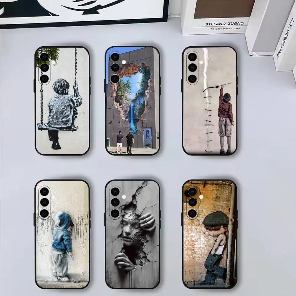 

S-Street Art B-Banksy G-Graffitis Painting Phone Case Black Silicone Soft For Samsung Galaxy A73,A72,A71,A70,A53,A52,A51