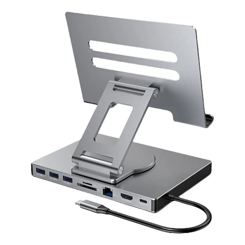 8/9 in 1 Supporto stand cuochi docking Tablet USB Tipo C USB3.2 Scheda Reader da 3,5 mm Porta desktop rotabile pieghevole