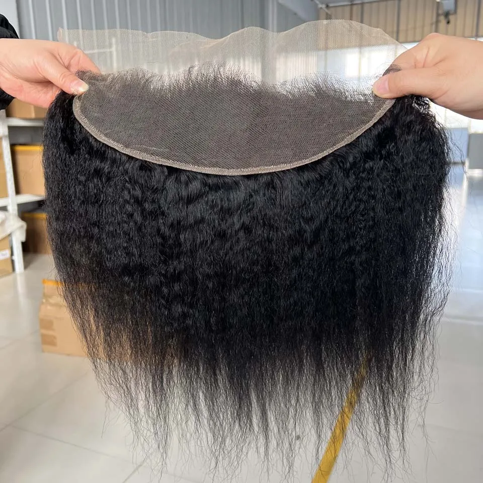 BINF HD 13x4 Lace Frontal Kinky Straight, vorgezupft, 4x4 Swiss Full Closure, nur in Naturalschwarz, Remy Echthaar – Detail 1