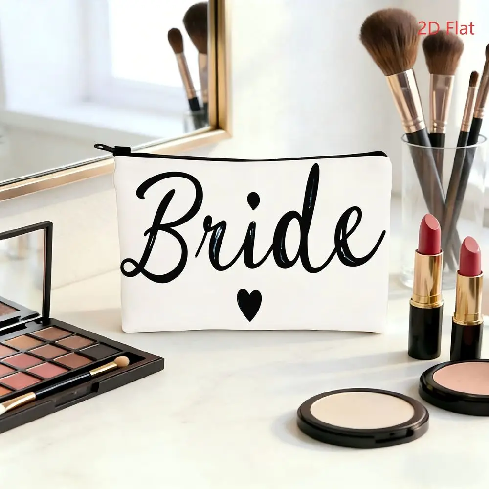 Sophisticated Cosmetic Bag for Brides - Fashionable Script in Black with Heart Details, Trendy Makeup Storage for Travel Needs