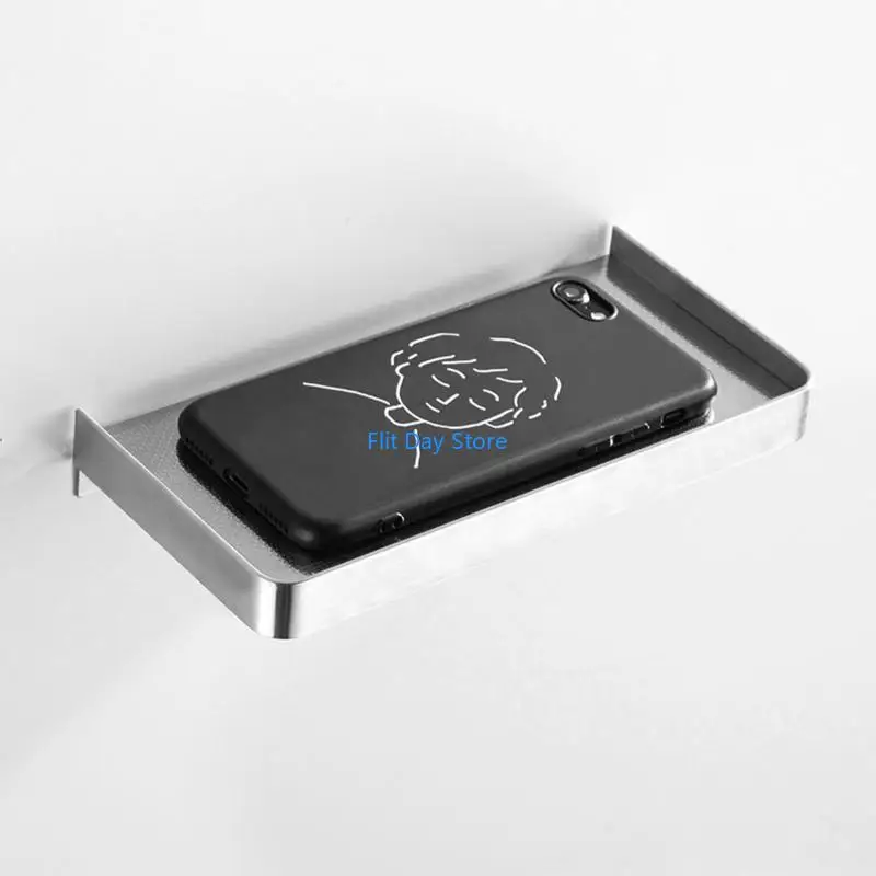 F92C Stainless Steel Bathroom Phone Towel Holder Bathroom Soap Holder Wall Mounted Soap Dish Rack Multifunction Storage Shelf