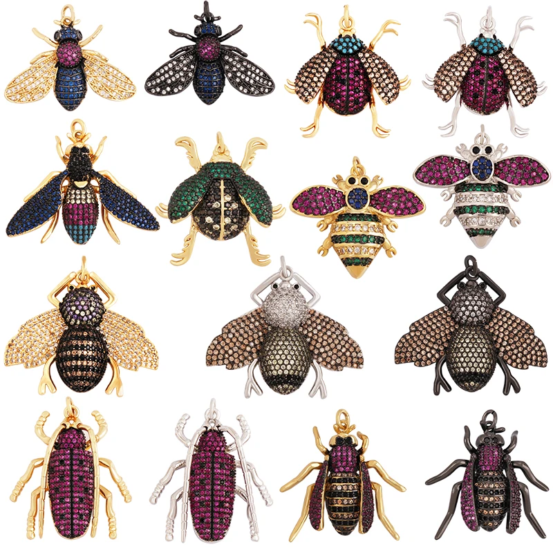 

Красочная подвеска Fly Bee Ladybird с насекомыми, покрытая радужным кубическим цирконием, позолоченное 18-каратное изготовление ювелирных изделий, материал ручной работы M75