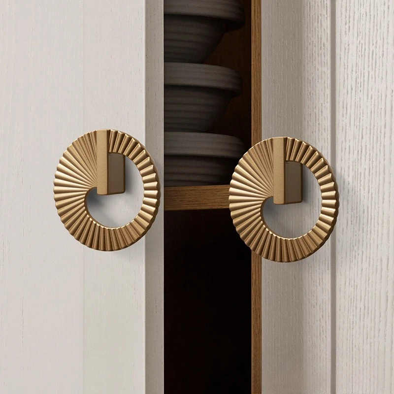 French tea gold handle solid wood furniture wardrobe door cabinet drawer kitchen new Chinese bathroom handle semi-round pair