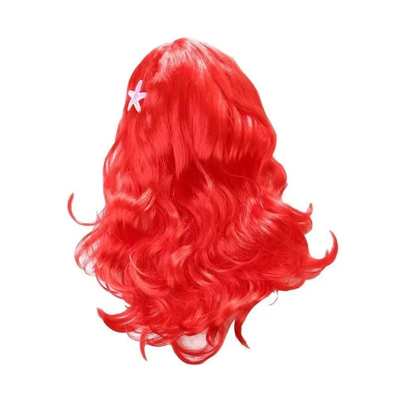 Little Mermaid Ariel Princess Girl Wig Accessories Halloween Carnival Party Kids Anime Red Wig with Starfish Cosplay Dress UP