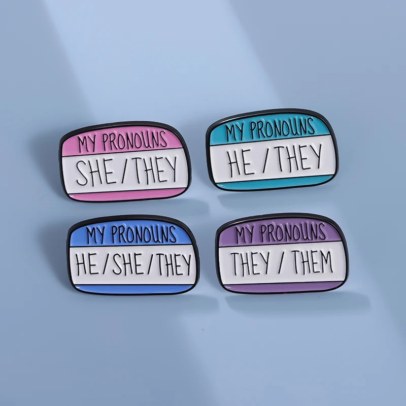 Rainbow Stripe Dialog My Pronouns They Them He She Brooch Enamel Pins Custom Funny Backpack Collar Badge Accessories Jewelry